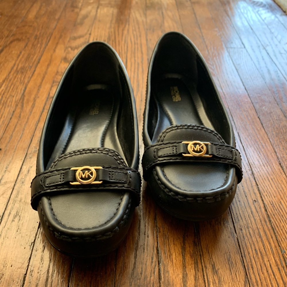 Black genuine leather Michael Kors slip on loafers